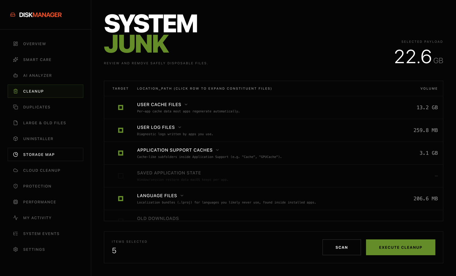 DiskManager Cleanup view